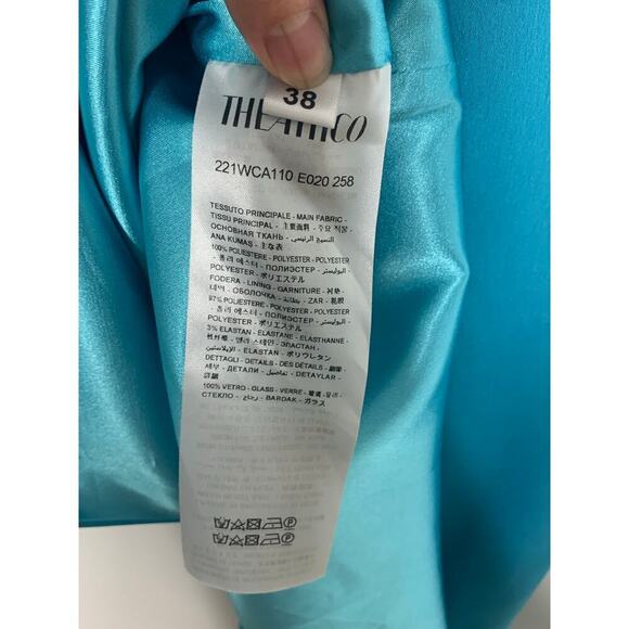 NWT The Attico Mini Abito Fujiko Blue Strappy Mini Satin Dress - Picture 11 of 11